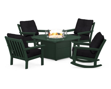Vineyard 5-Piece Deep Seating Rocking Chair Conversation Set with Fire Pit Table