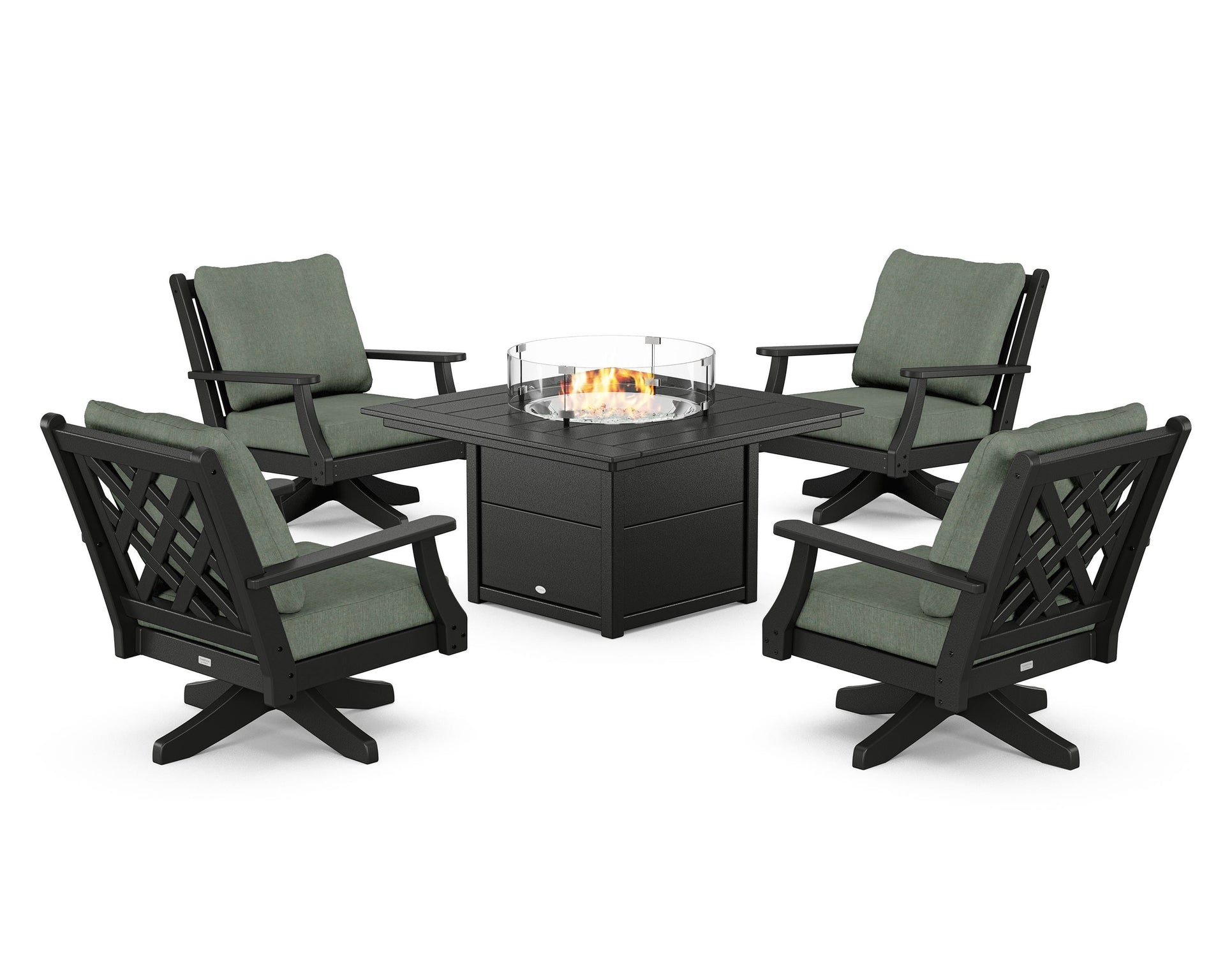 Wovendale 5-Piece Deep Seating Swivel Conversation Set with Fire Pit Table