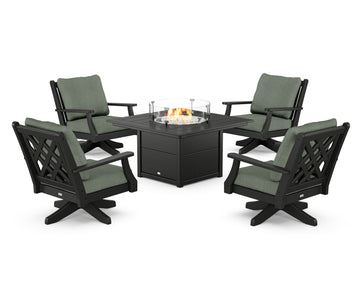 Wovendale 5-Piece Deep Seating Swivel Conversation Set with Fire Pit Table