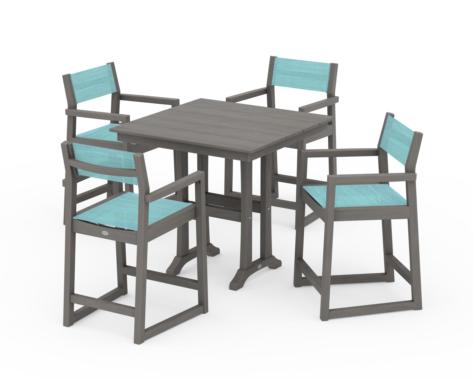 EDGE Sling Arm Chair 5-Piece Farmhouse Counter Set with Trestle Legs