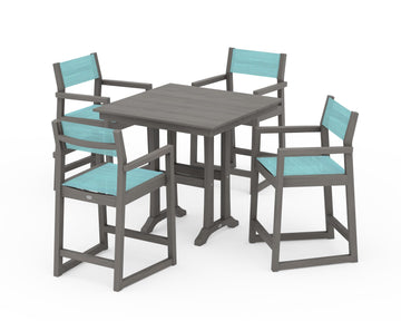 EDGE Sling Arm Chair 5-Piece Farmhouse Counter Set with Trestle Legs