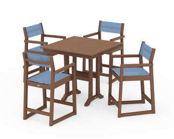 EDGE Sling Arm Chair 5-Piece Farmhouse Counter Set with Trestle Legs