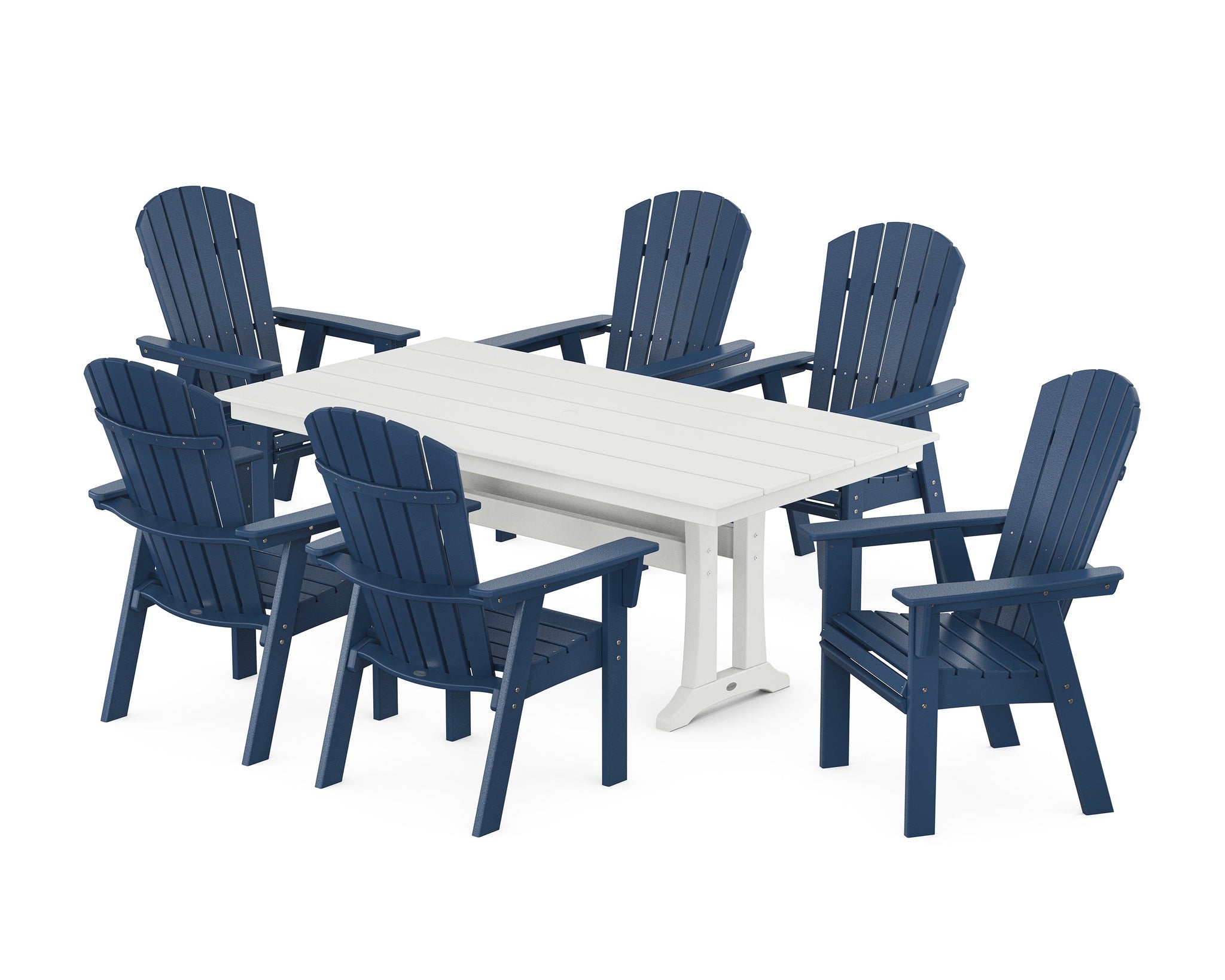 Nautical Curveback Adirondack 7-Piece Farmhouse Dining Set with Trestle Legs