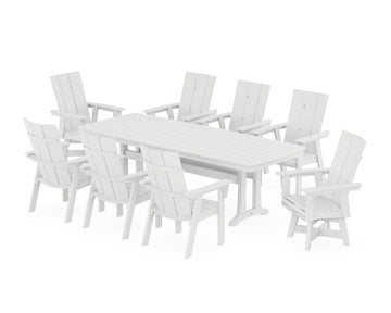 Modern Curveback Adirondack Swivel 9-Piece Dining Set with Trestle Legs