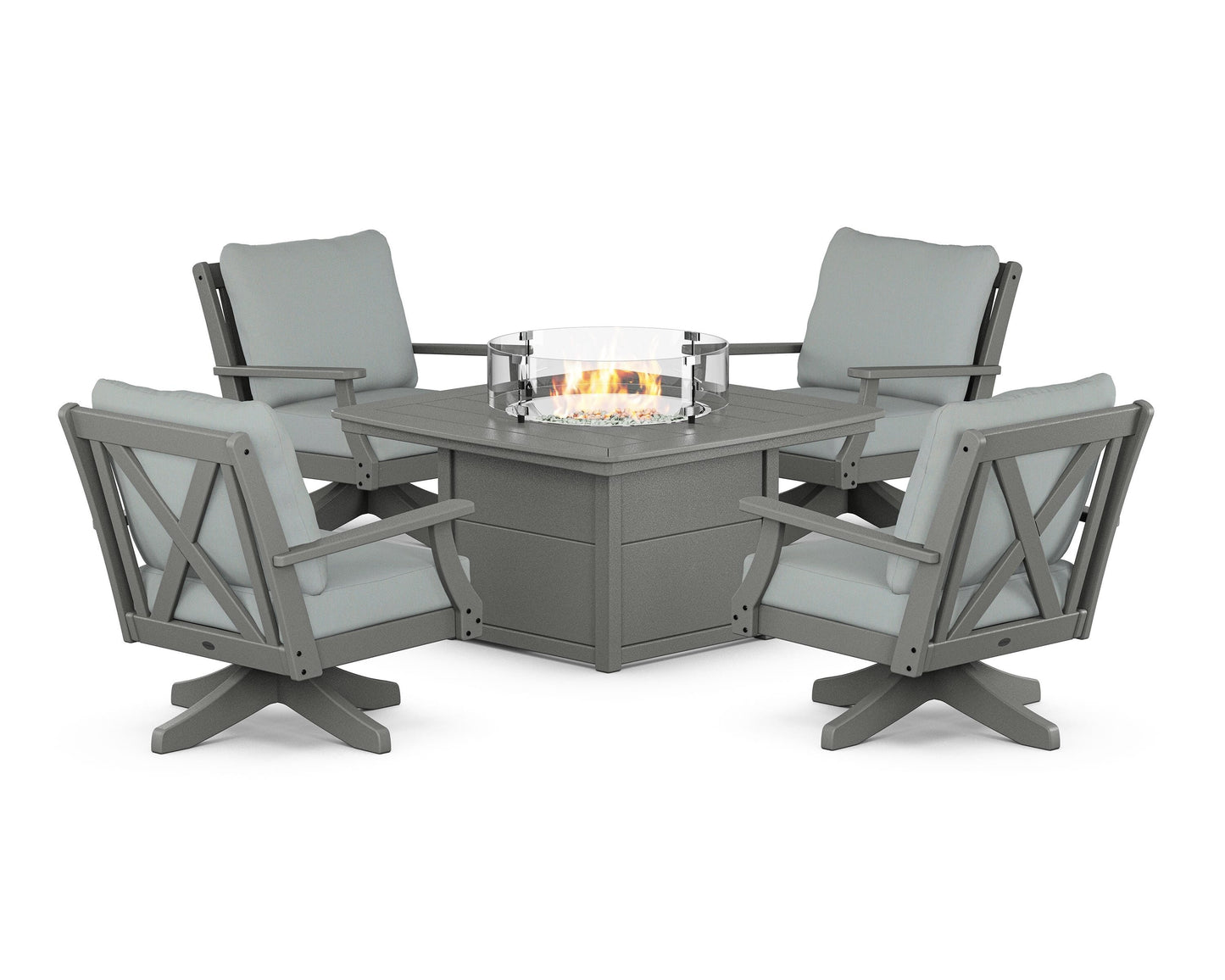Braxton 5-Piece Deep Seating Swivel Conversation Set with Fire Pit Table
