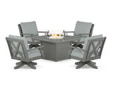 Braxton 5-Piece Deep Seating Swivel Conversation Set with Fire Pit Table