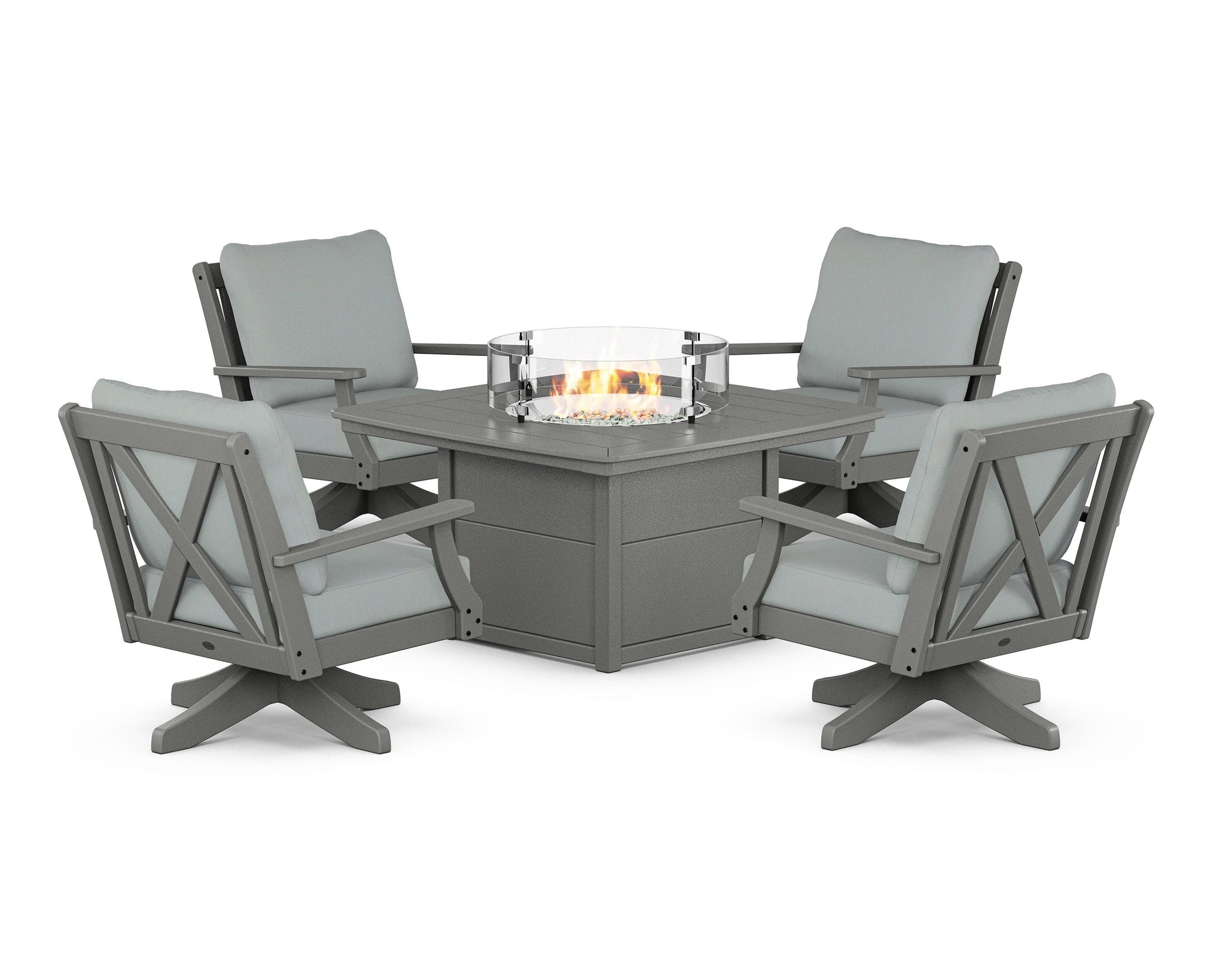 Braxton 5-Piece Deep Seating Swivel Conversation Set with Fire Pit Table