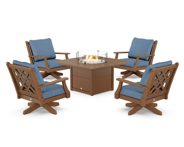 Wovendale 5-Piece Deep Seating Swivel Conversation Set with Fire Pit Table