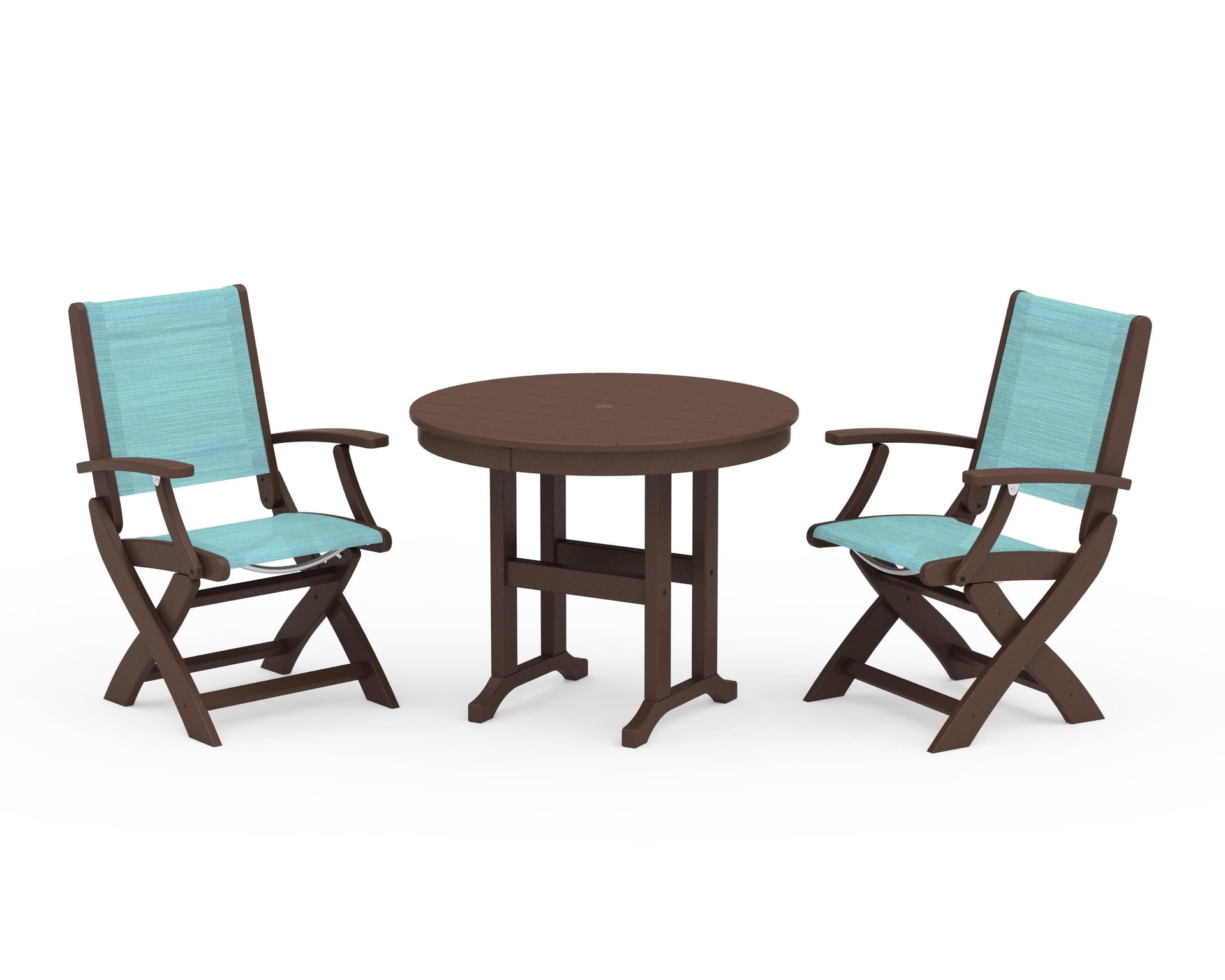 Coastal Folding Chair 3-Piece Round Dining Set