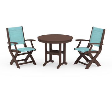 Coastal Folding Chair 3-Piece Round Dining Set