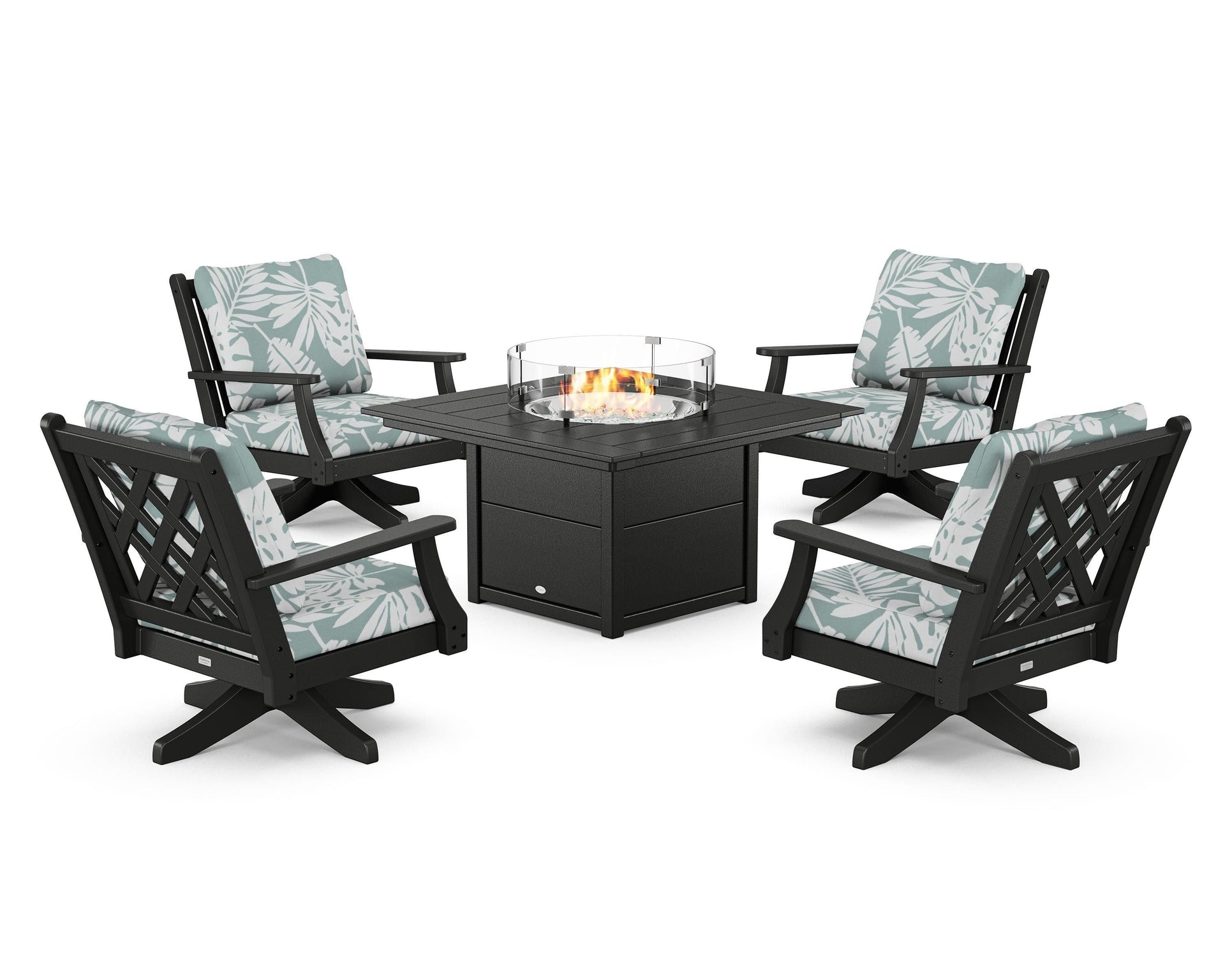 Wovendale 5-Piece Deep Seating Swivel Conversation Set with Fire Pit Table