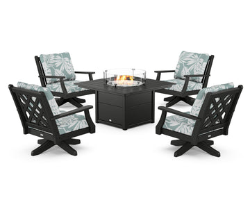 Wovendale 5-Piece Deep Seating Swivel Conversation Set with Fire Pit Table
