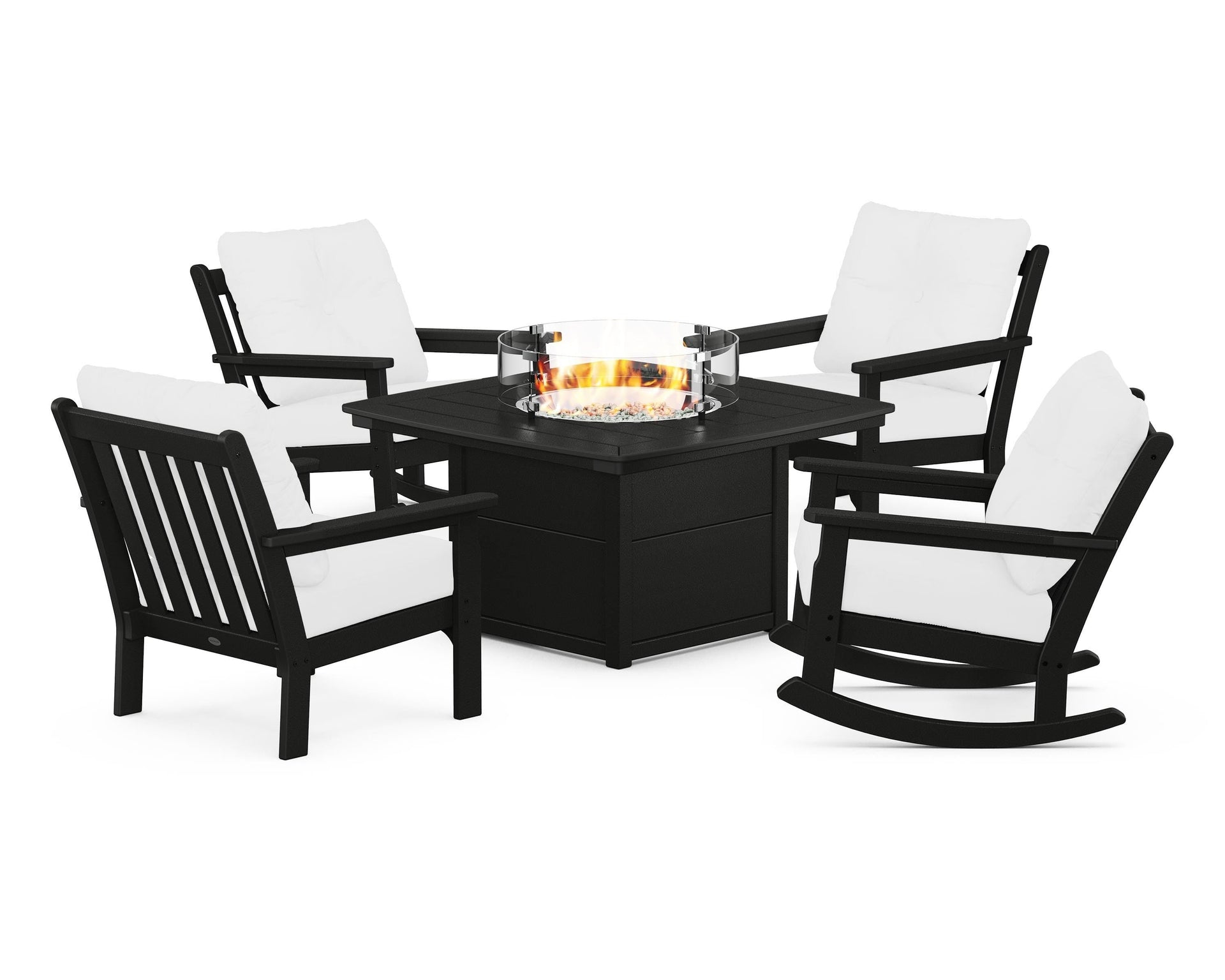 Vineyard 5-Piece Deep Seating Rocking Chair Conversation Set with Fire Pit Table