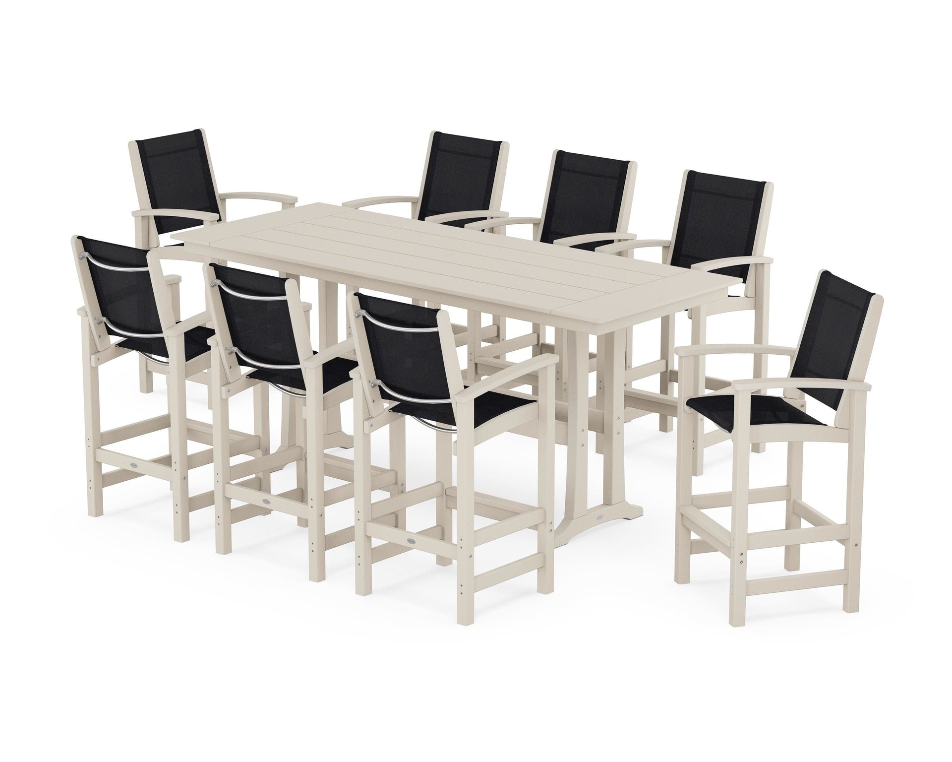 Coastal 9-Piece Farmhouse Bar Set with Trestle Legs