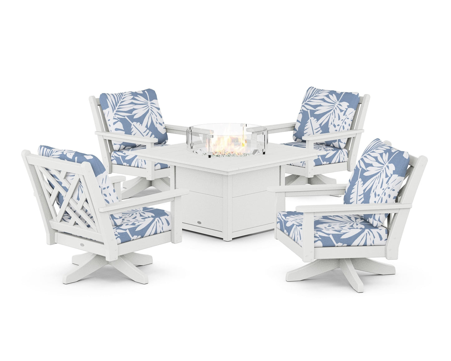 Chippendale 5-Piece Deep Seating Swivel Conversation Set with Fire Pit Table