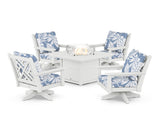 Chippendale 5-Piece Deep Seating Swivel Conversation Set with Fire Pit Table