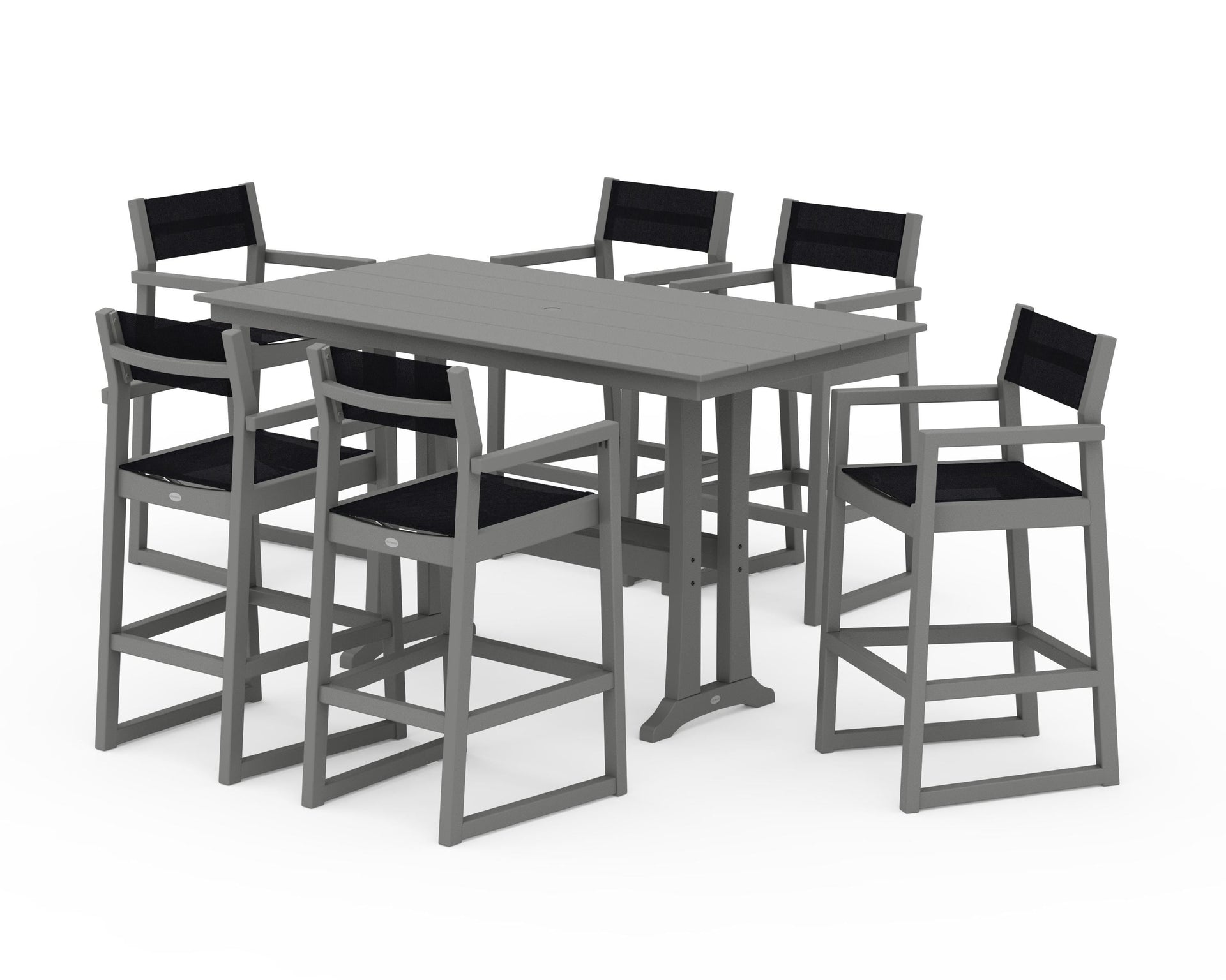 EDGE Sling Arm Chair 7-Piece Farmhouse Bar Set with Trestle Legs