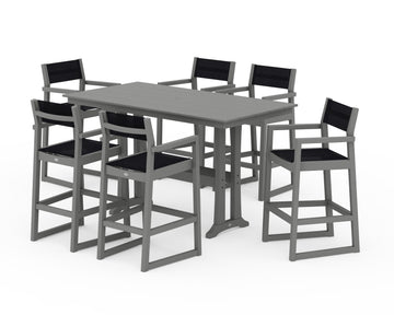 EDGE Sling Arm Chair 7-Piece Farmhouse Bar Set with Trestle Legs