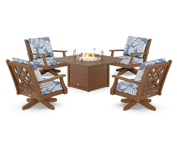 Wovendale 5-Piece Deep Seating Swivel Conversation Set with Fire Pit Table