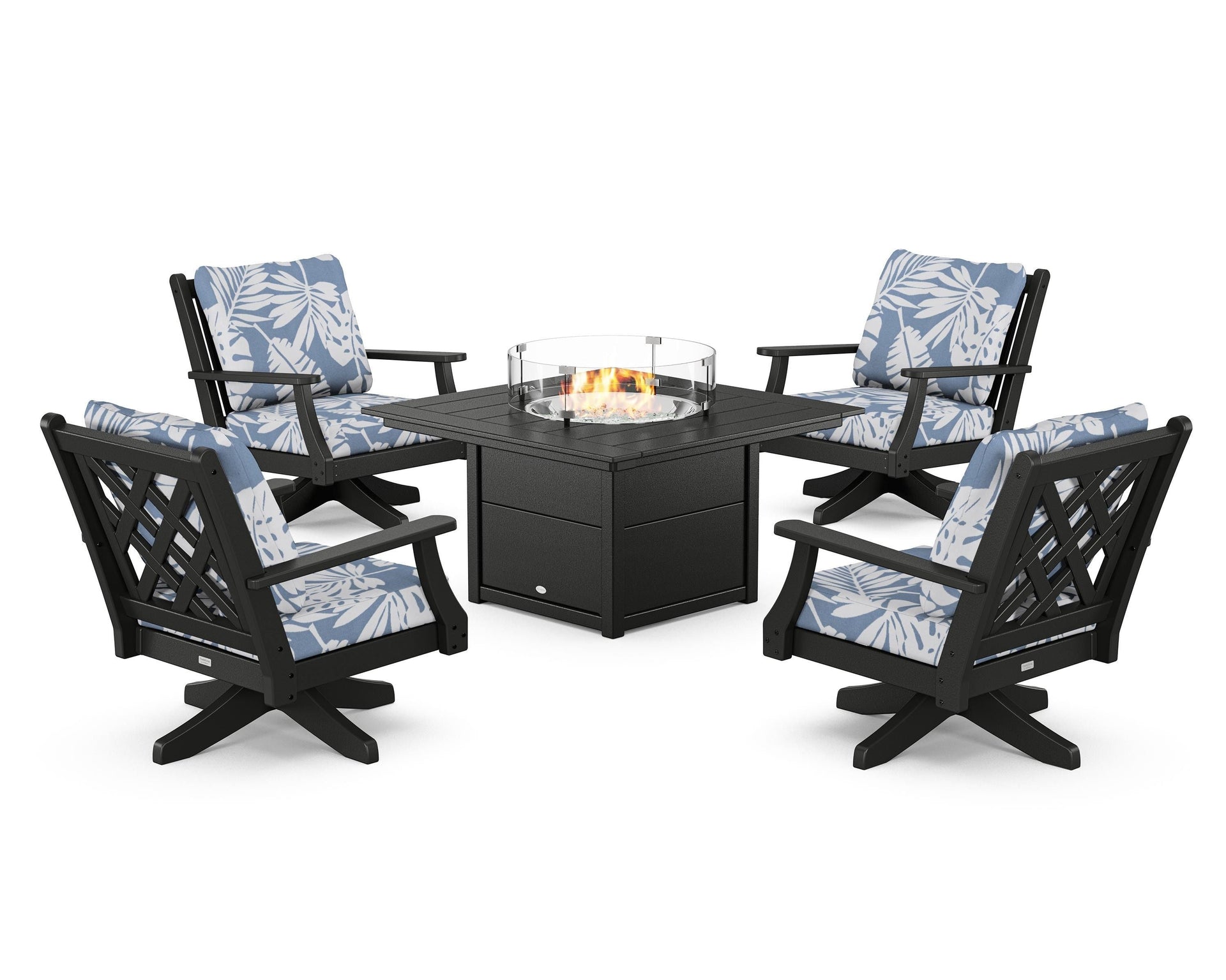 Wovendale 5-Piece Deep Seating Swivel Conversation Set with Fire Pit Table