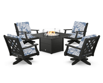 Wovendale 5-Piece Deep Seating Swivel Conversation Set with Fire Pit Table