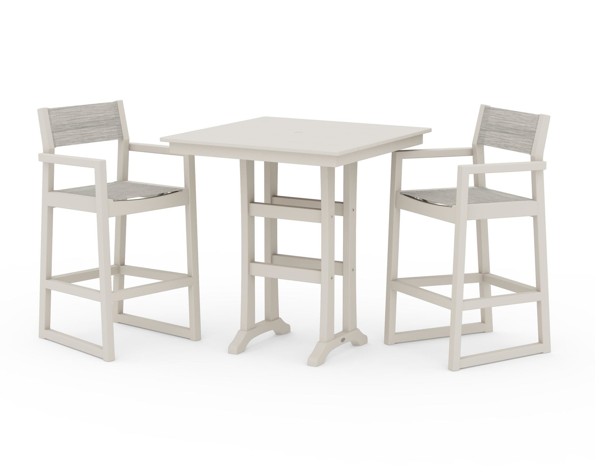 EDGE Sling Arm Chair 3-Piece Farmhouse Bar Set with Trestle Legs