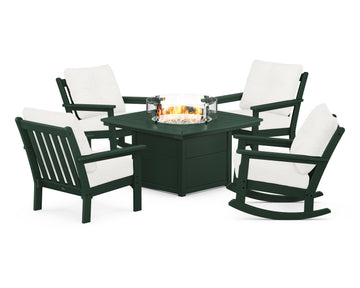 Vineyard 5-Piece Deep Seating Rocking Chair Conversation Set with Fire Pit Table