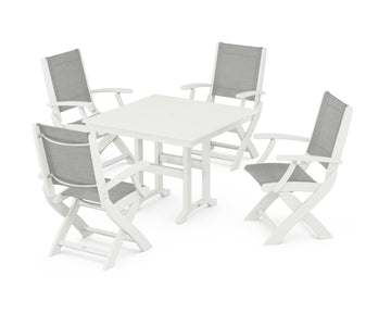 Coastal Folding Chair 5-Piece Farmhouse Dining Set