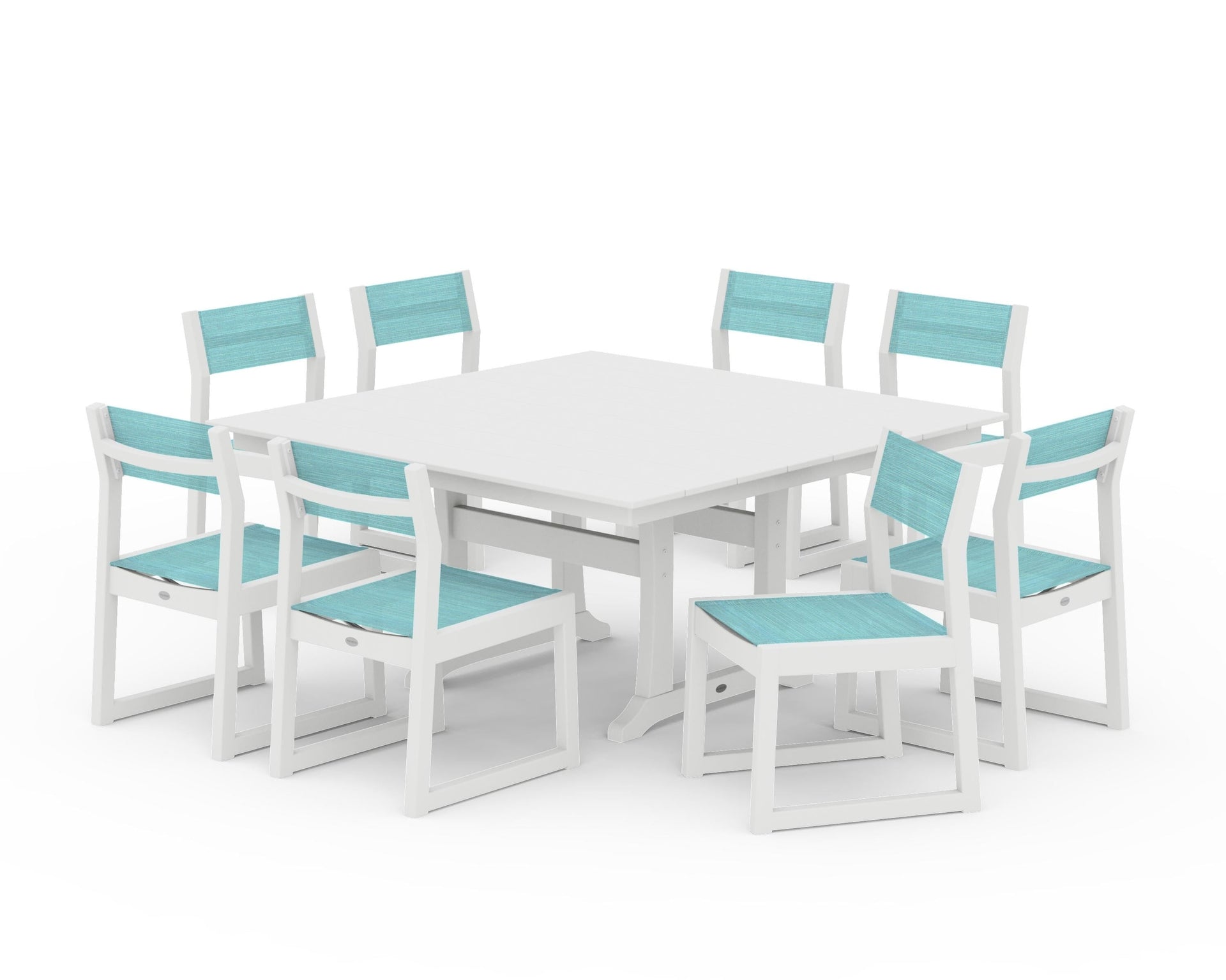 EDGE Sling Side Chair 9-Piece Farmhouse Trestle Dining Set