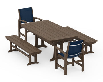 Coastal 5-Piece Dining Set with Trestle Legs and Benches