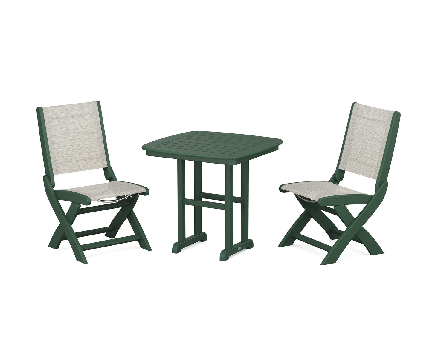 Coastal Folding Side Chair 3-Piece Dining Set