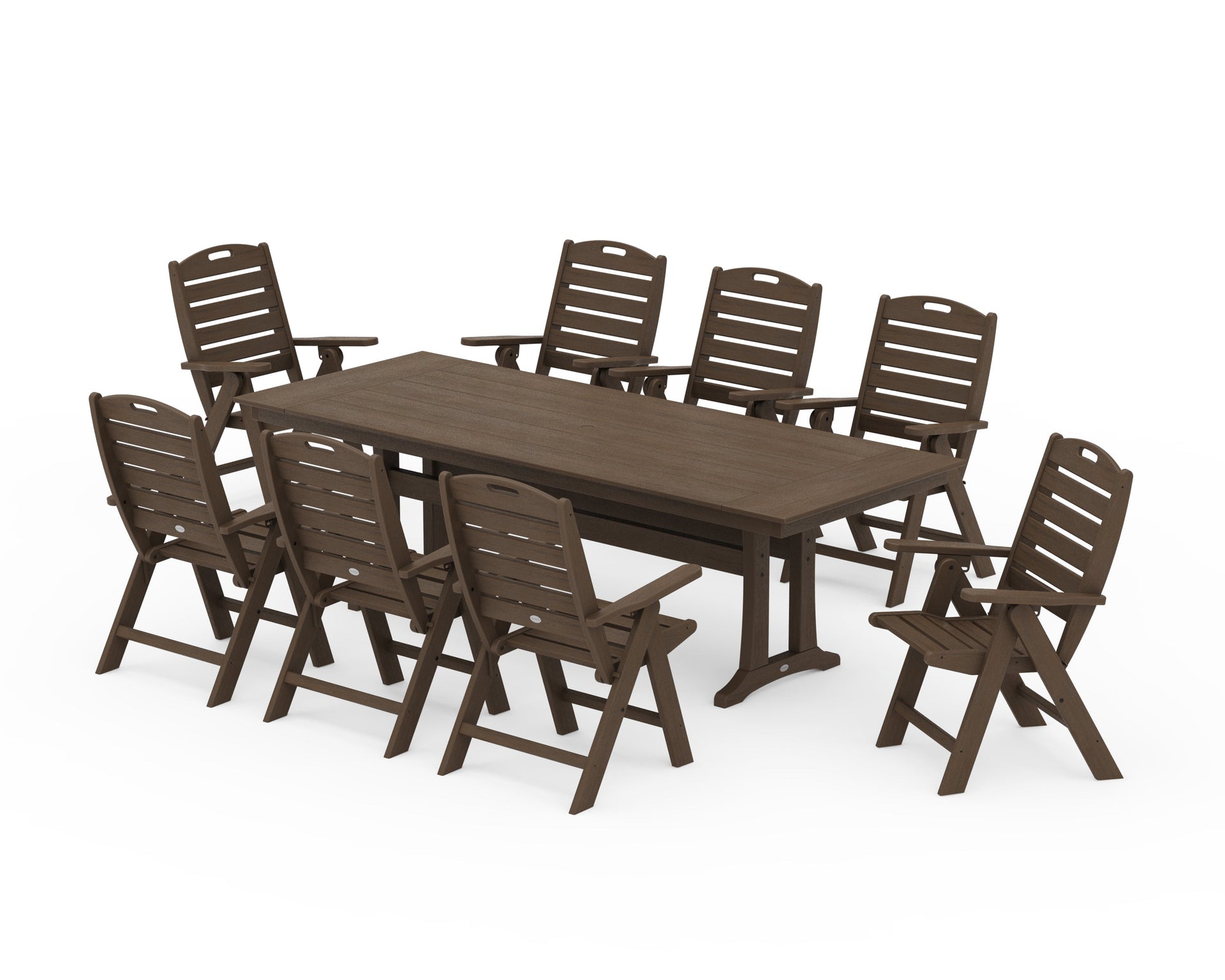Nautical Highback 9-Piece Farmhouse Dining Set with Trestle Legs