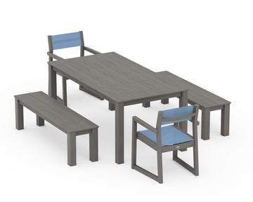 EDGE Sling Arm Chair 5-Piece Parsons Dining Set with Benches