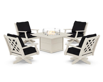 Wovendale 5-Piece Deep Seating Swivel Conversation Set with Fire Pit Table