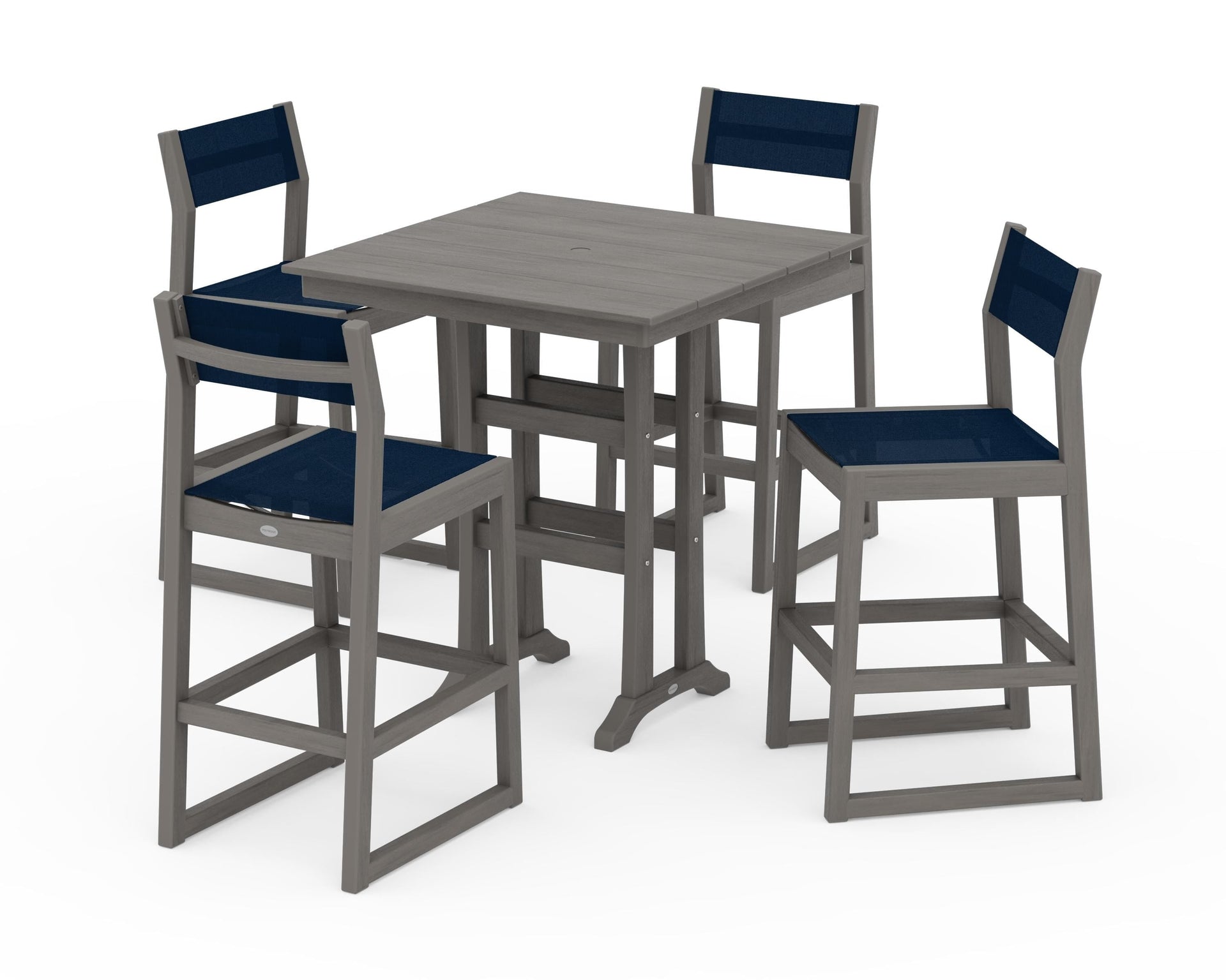 EDGE Sling Arm Chair 5-Piece Farmhouse Bar Set with Trestle Legs