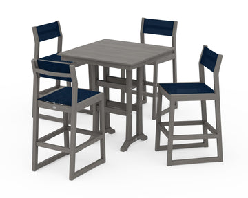 EDGE Sling Arm Chair 5-Piece Farmhouse Bar Set with Trestle Legs