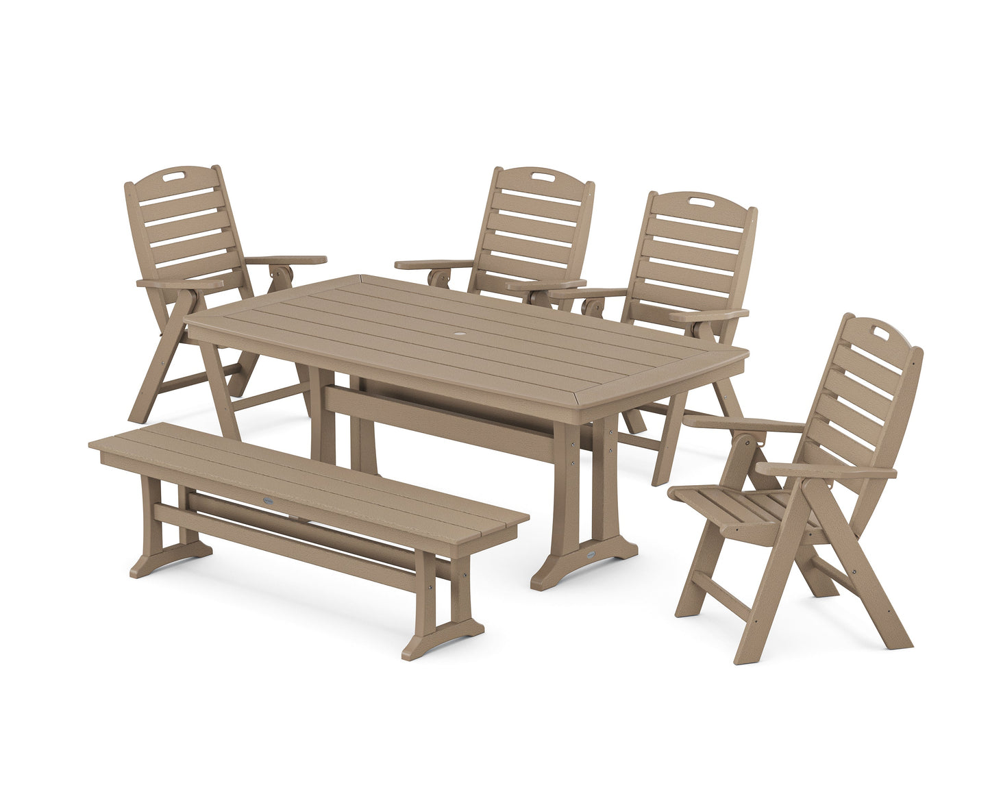 Nautical Highback 6-Piece Dining Set with Trestle Legs and Bench