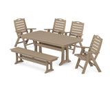 Nautical Highback 6-Piece Dining Set with Trestle Legs and Bench