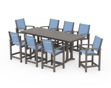 Coastal 9-Piece Farmhouse Counter Set with Trestle Legs