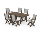 Coastal Folding Chair 7-Piece Rustic Farmhouse Dining Set
