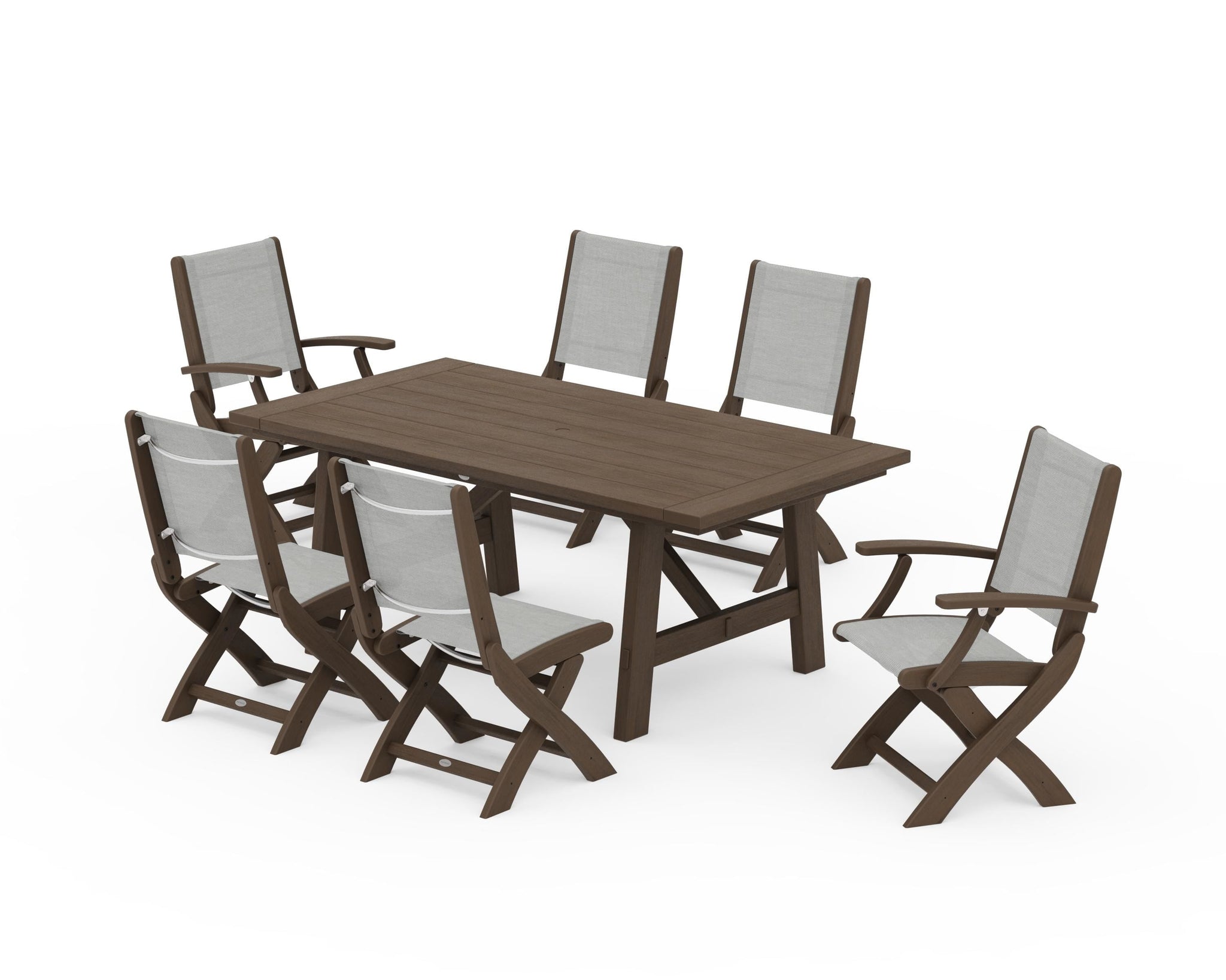 Coastal Folding Chair 7-Piece Rustic Farmhouse Dining Set
