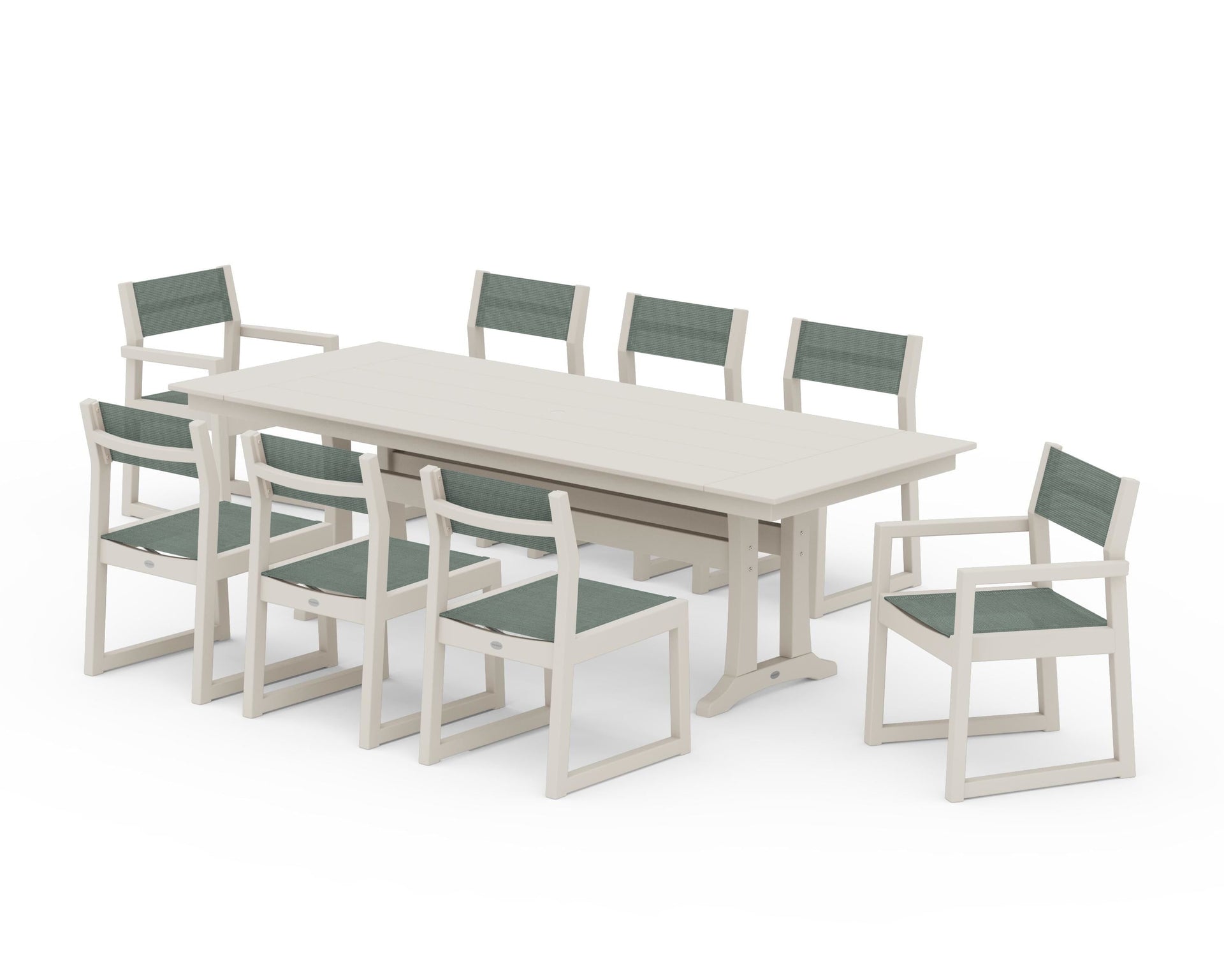 EDGE Sling 9-Piece Farmhouse Trestle Dining Set