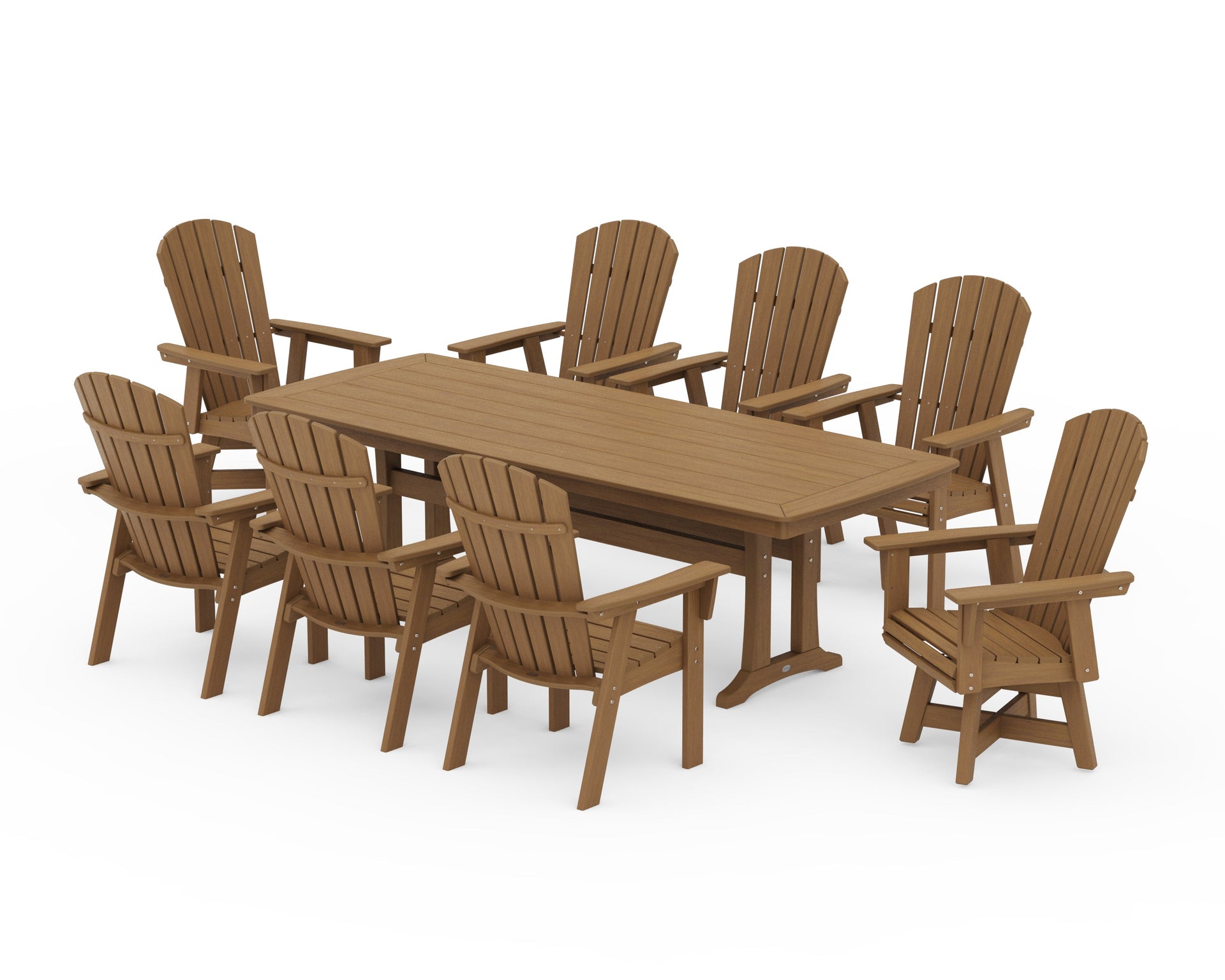 Nautical Curveback Adirondack Swivel 9-Piece Dining Set with Trestle Legs