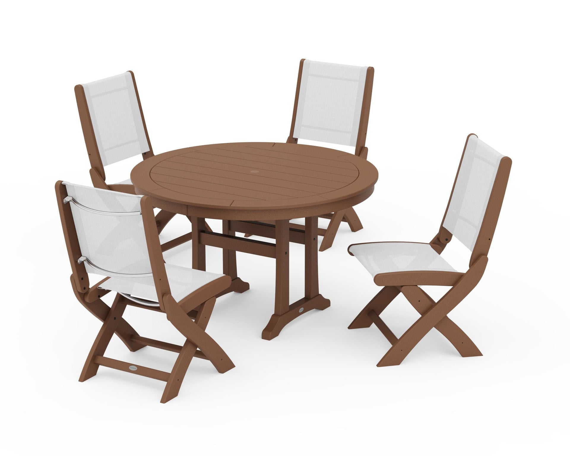 Coastal Folding Side Chair 5-Piece Round Dining Set With Trestle Legs