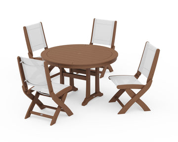 Coastal Folding Side Chair 5-Piece Round Dining Set With Trestle Legs