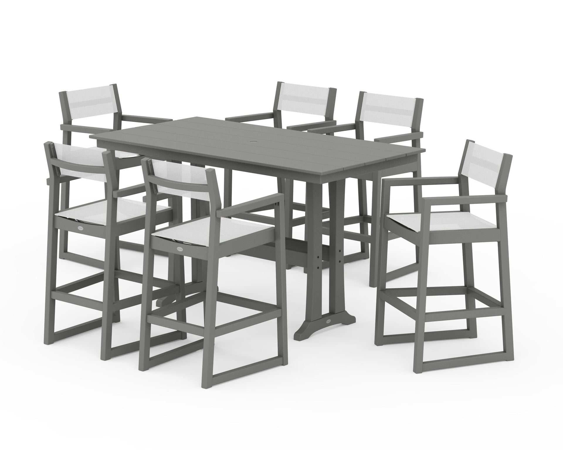 EDGE Sling Arm Chair 7-Piece Farmhouse Bar Set with Trestle Legs