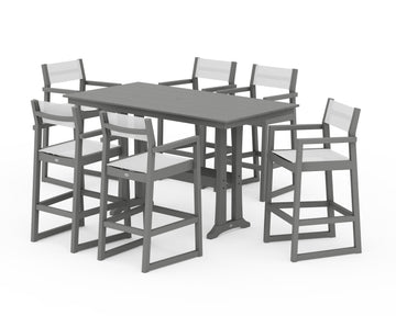 EDGE Sling Arm Chair 7-Piece Farmhouse Bar Set with Trestle Legs