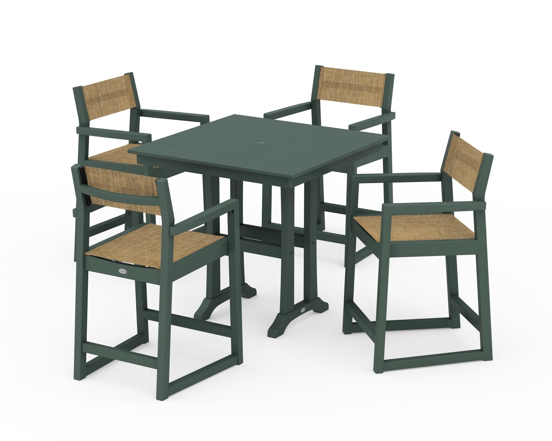 EDGE Sling Arm Chair 5-Piece Farmhouse Counter Set with Trestle Legs
