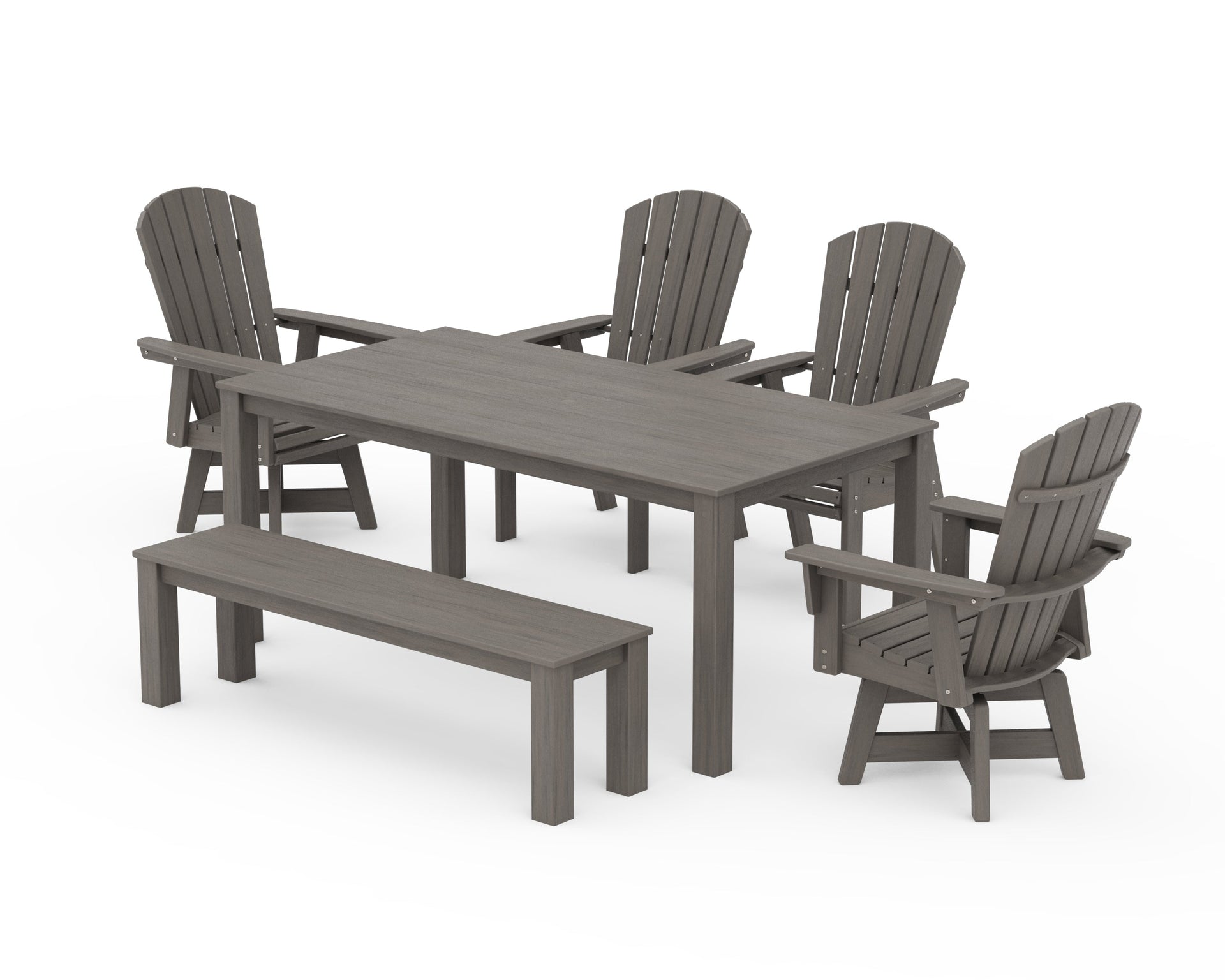 Nautical Curveback Adirondack Swivel 6-Piece Parsons Dining Set with Bench