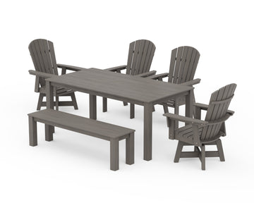 Nautical Curveback Adirondack Swivel 6-Piece Parsons Dining Set with Bench
